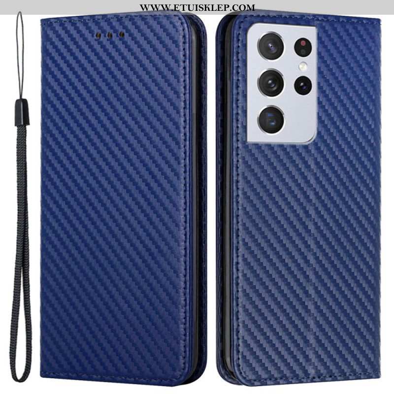 Etui Na Telefon do Samsung Galaxy S21 Ultra 5G z Łańcuch Etui Folio Pasek Z Włókna Węglowego